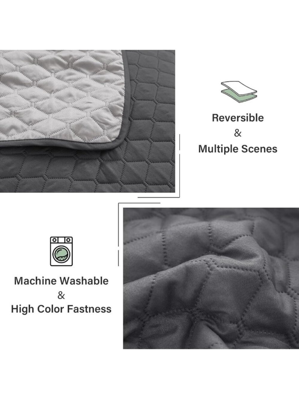 Reversible Full Queen Quilt Bedding Set - Cozy Grey Comforter & Stylish Decor - Picture 6 of 6